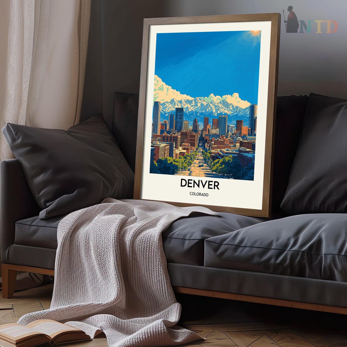 Denver Colorado Downtown Skyline Rocky Mountains Snow Peaks Poster - Image 3