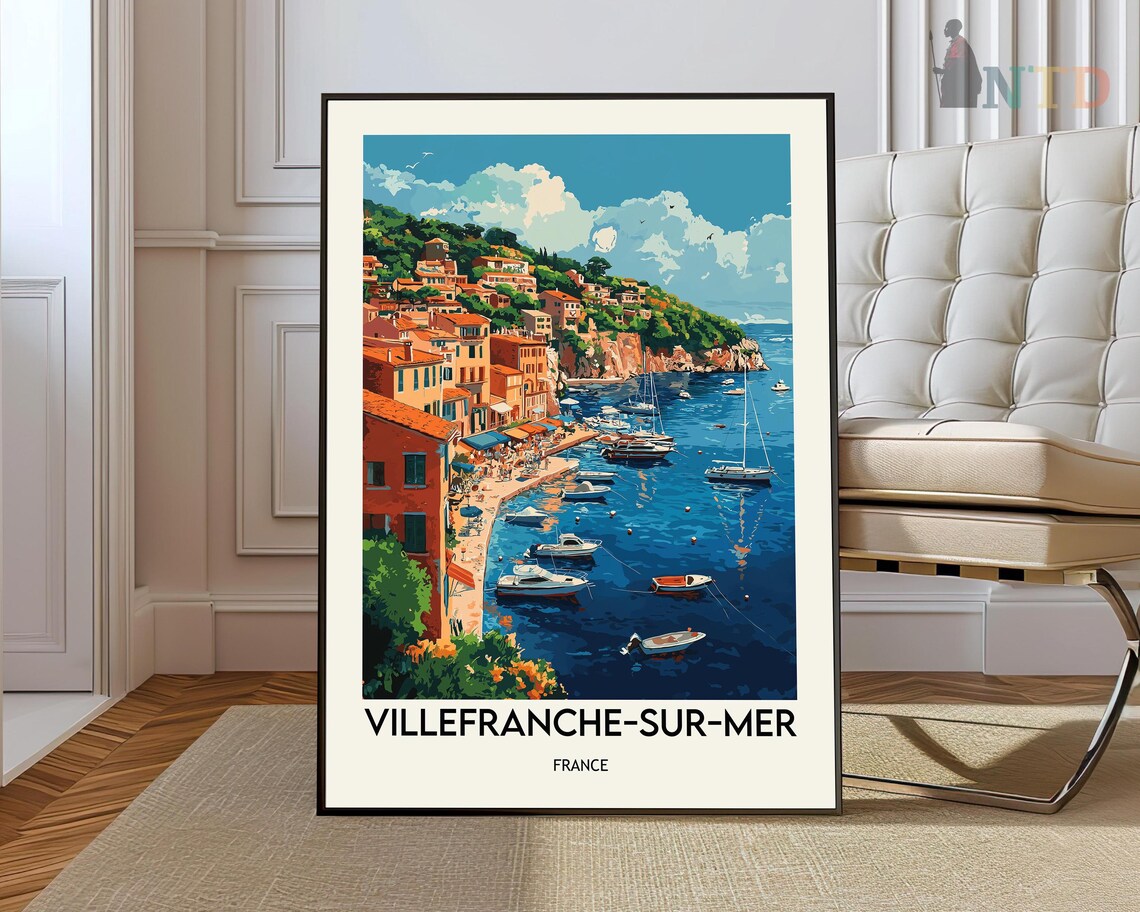 Villefranche sur Mer France Harbor Boats Vintage Travel Poster