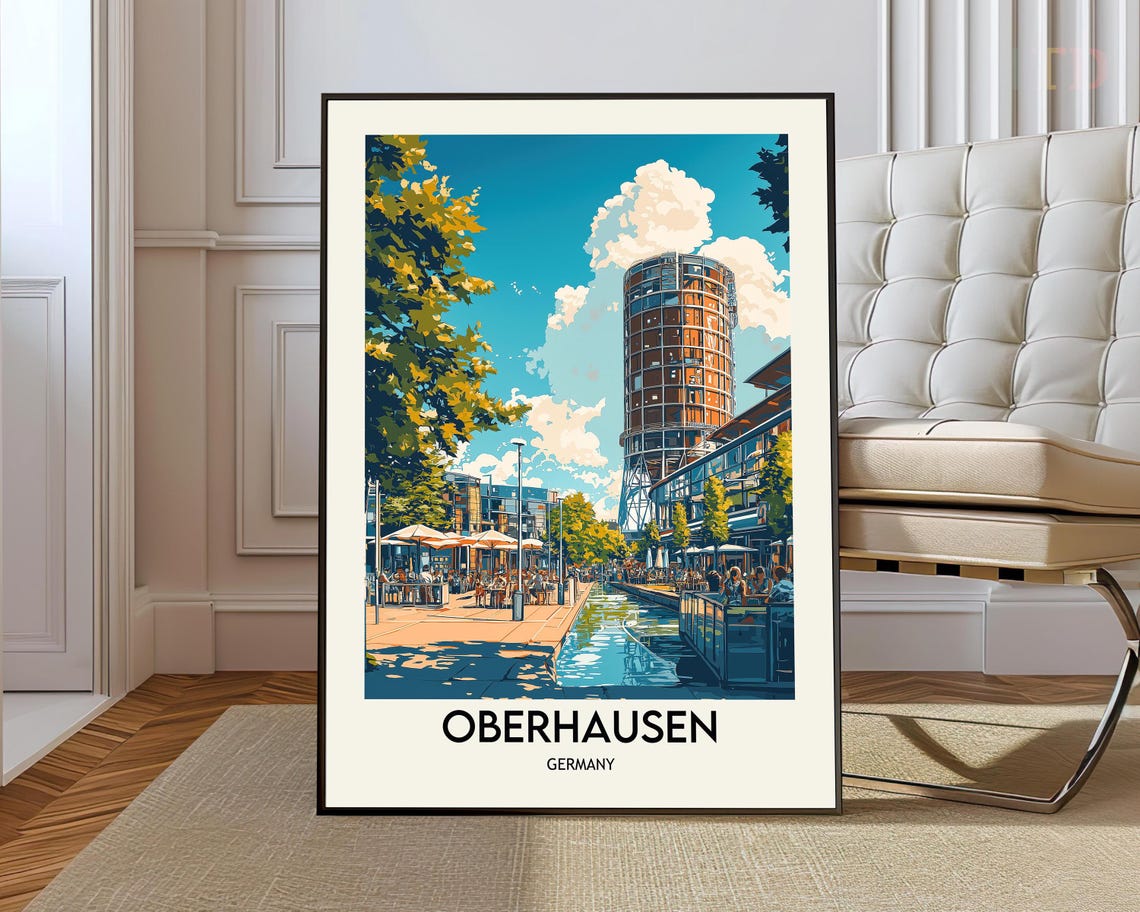 Oberhausen Germany Canal Gasometer Vintage Style Travel Poster
