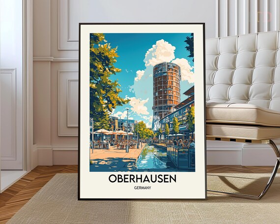 Oberhausen Germany Canal Gasometer Vintage Style Travel Poster
