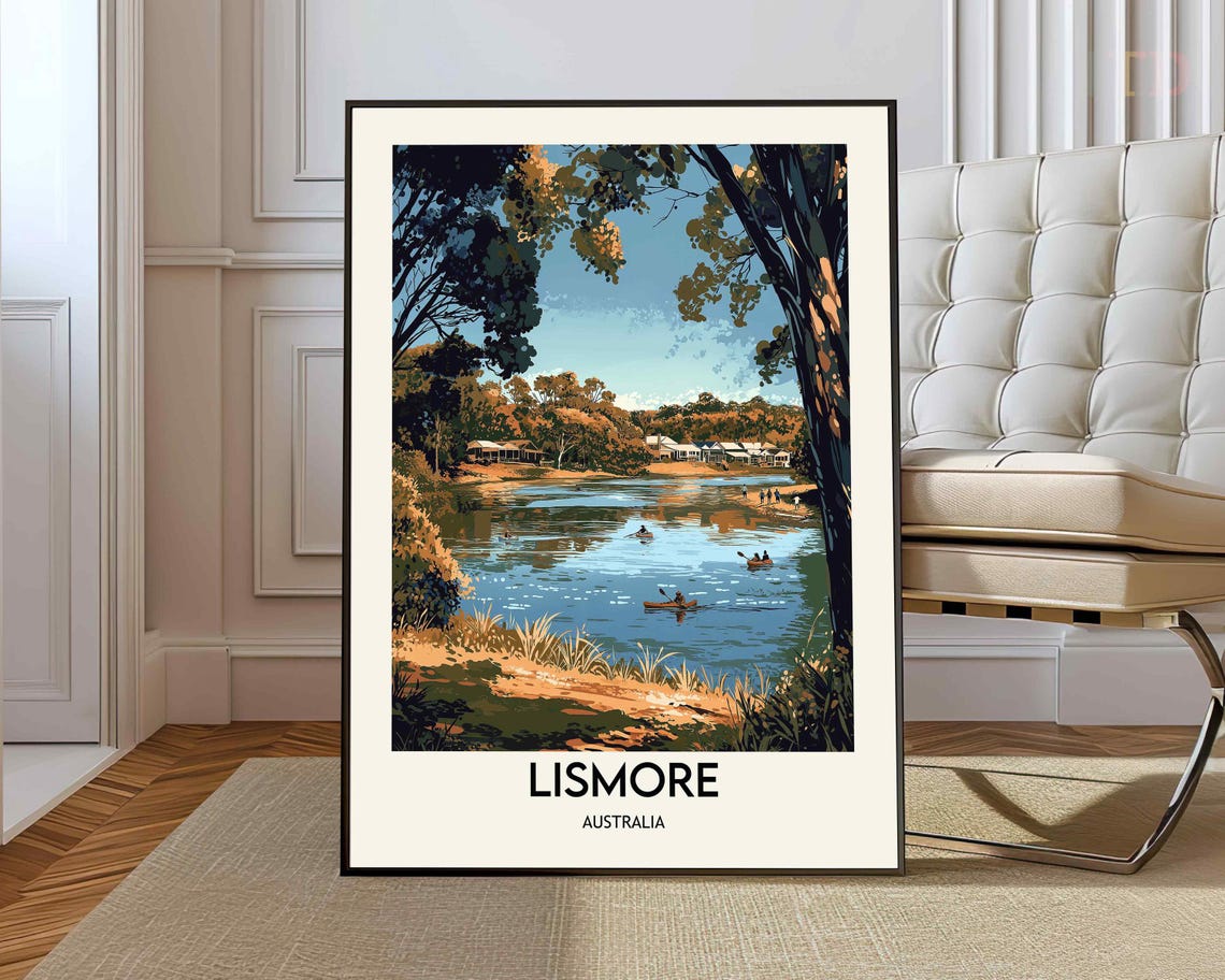 Lismore Australia Riverside Kayakers Vintage Style Travel Poster