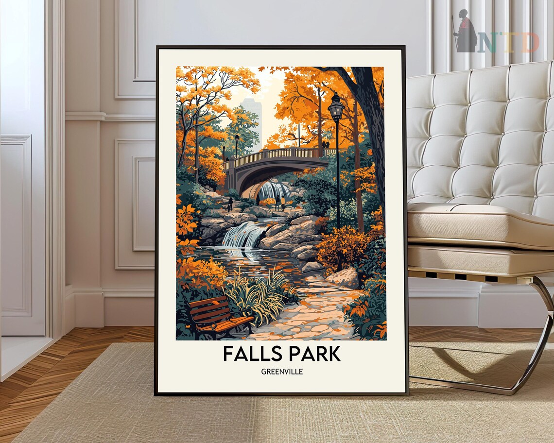 Falls Park Poster Print, Greenville Travel Poster