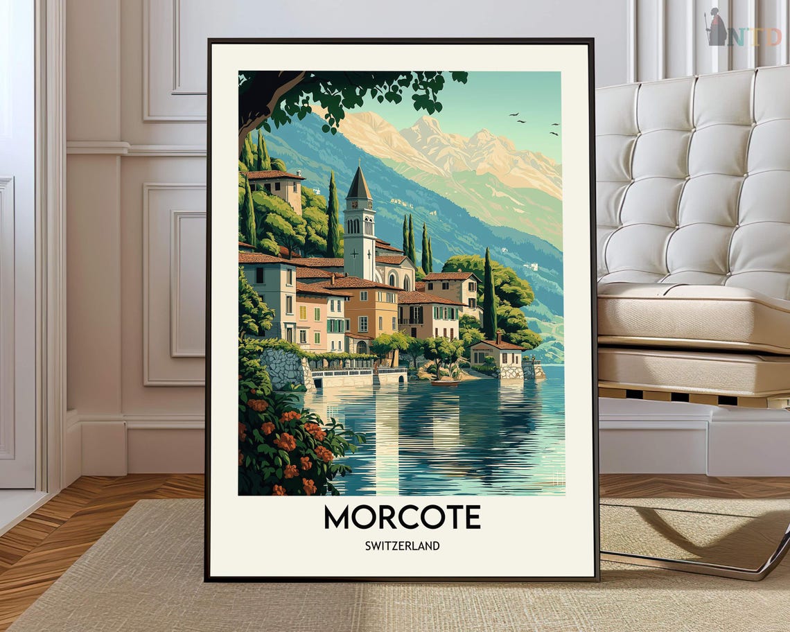 Morcote Switzerland Lake Lugano Village Vintage Travel Art Poster