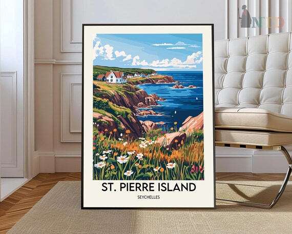 St Pierre Island Seychelles Vintage Travel Poster Coastal Cliffs Art