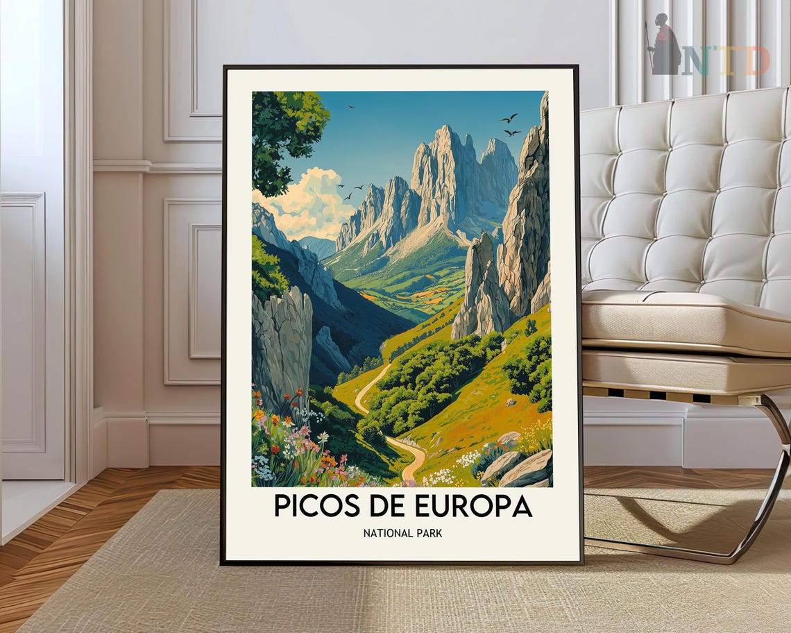 Picos de Europa National Park Naranjo Peaks Spain Travel Poster