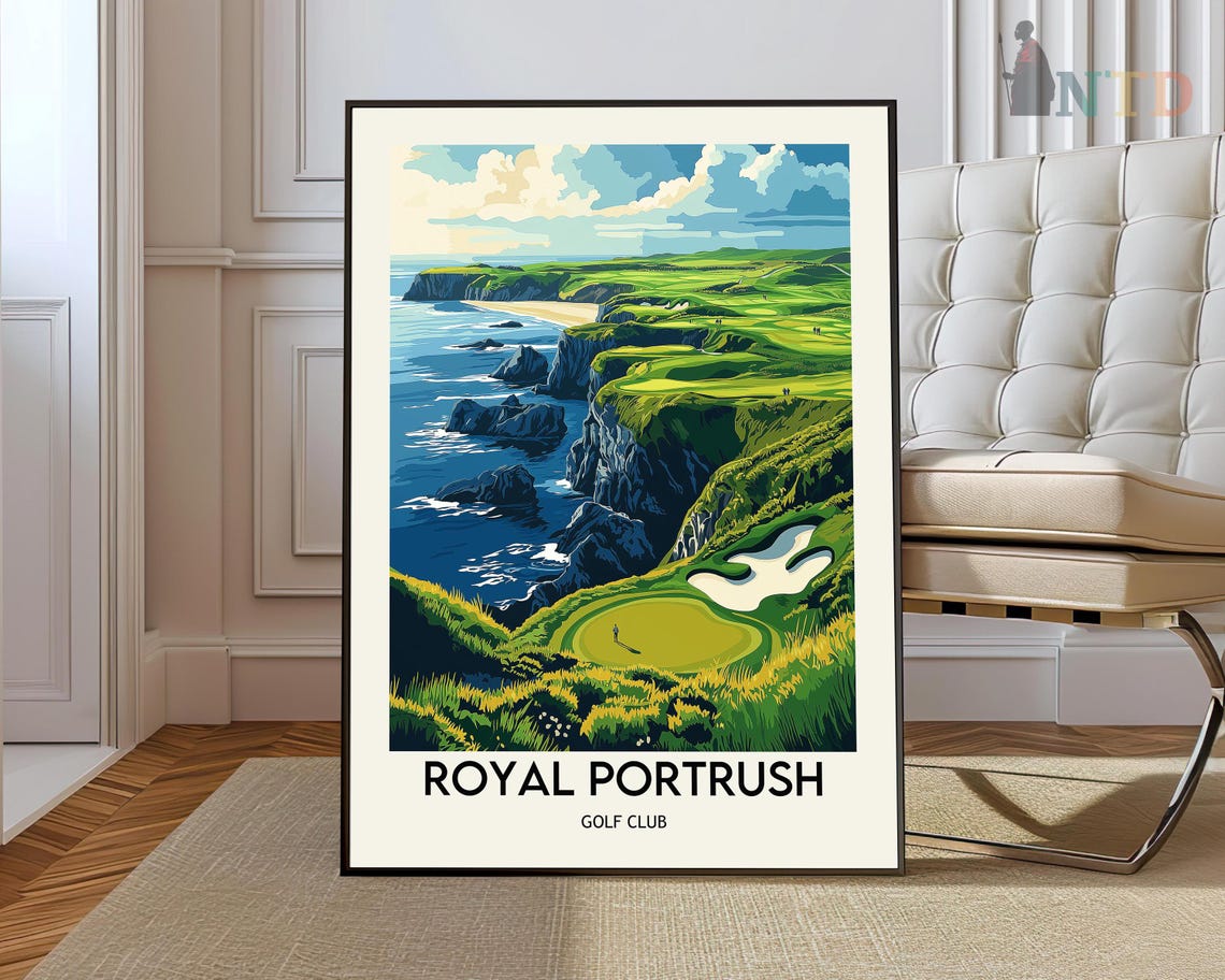 Royal Portrush Golf Club Ocean Cliffs Links Vintage Sports Poster