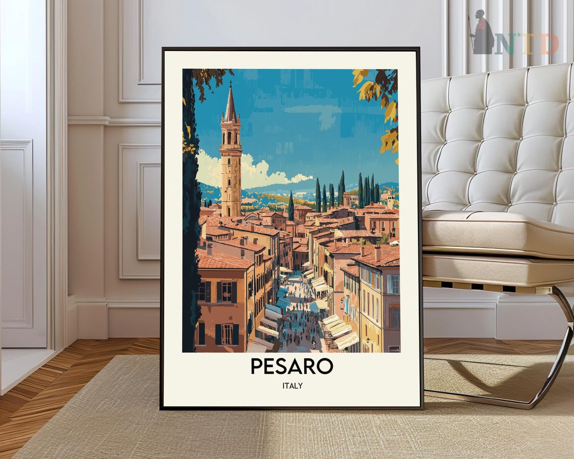 Pesaro Italy Old Town Tower Skyline Vintage Cityscape Poster