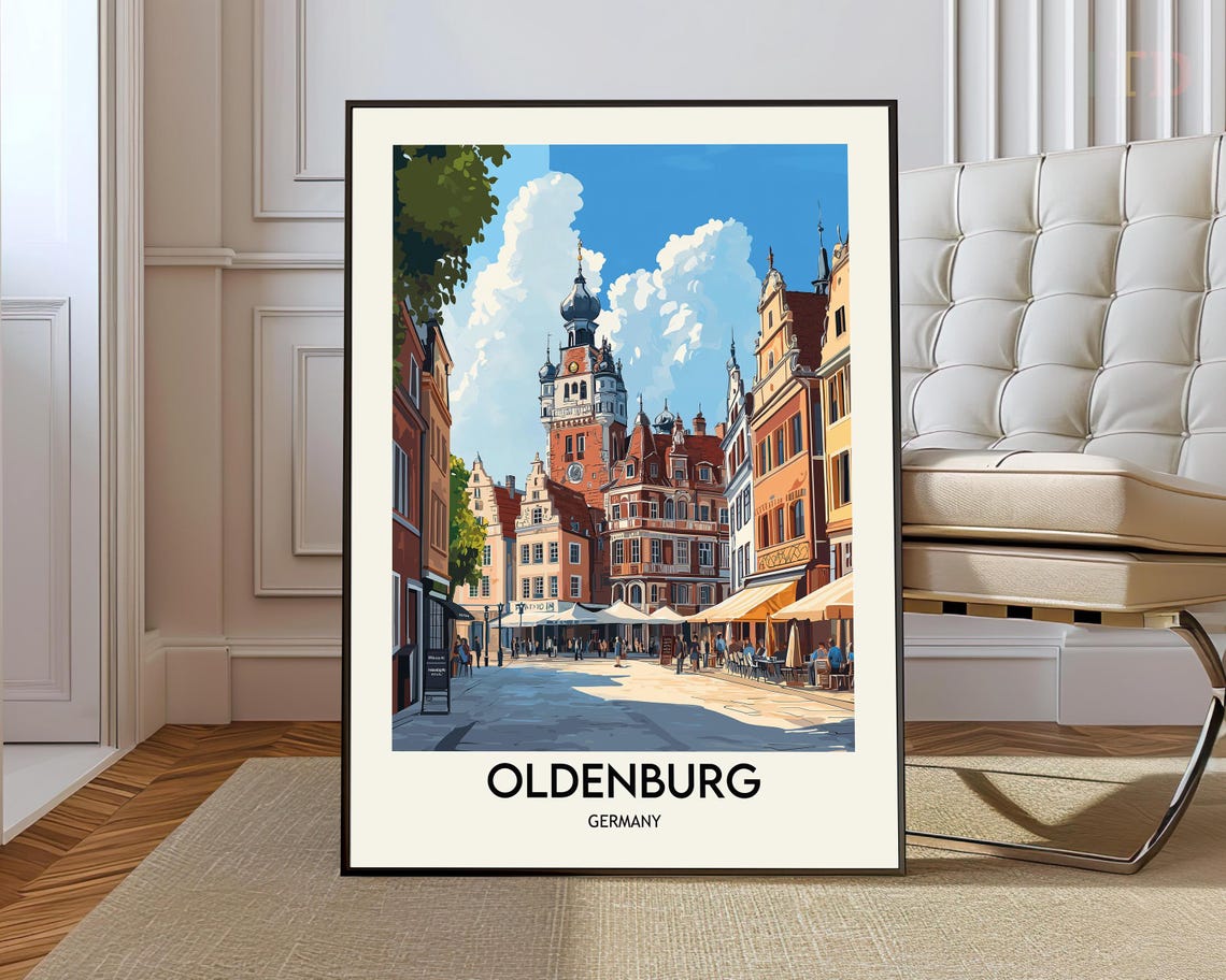 Oldenburg Germany Town Hall Square Vintage Style Travel Poster