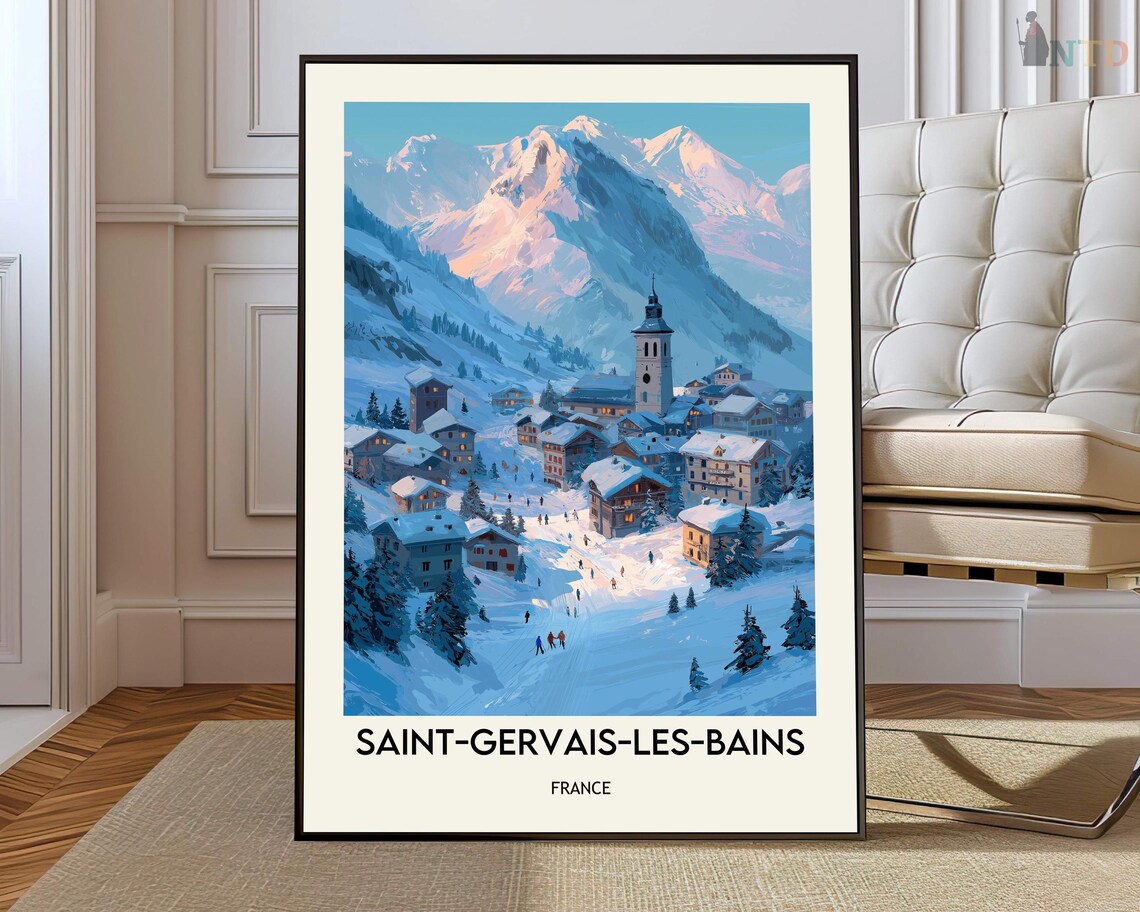 Saint Gervais Les Bains France Alpine Village Sunset Travel Poster