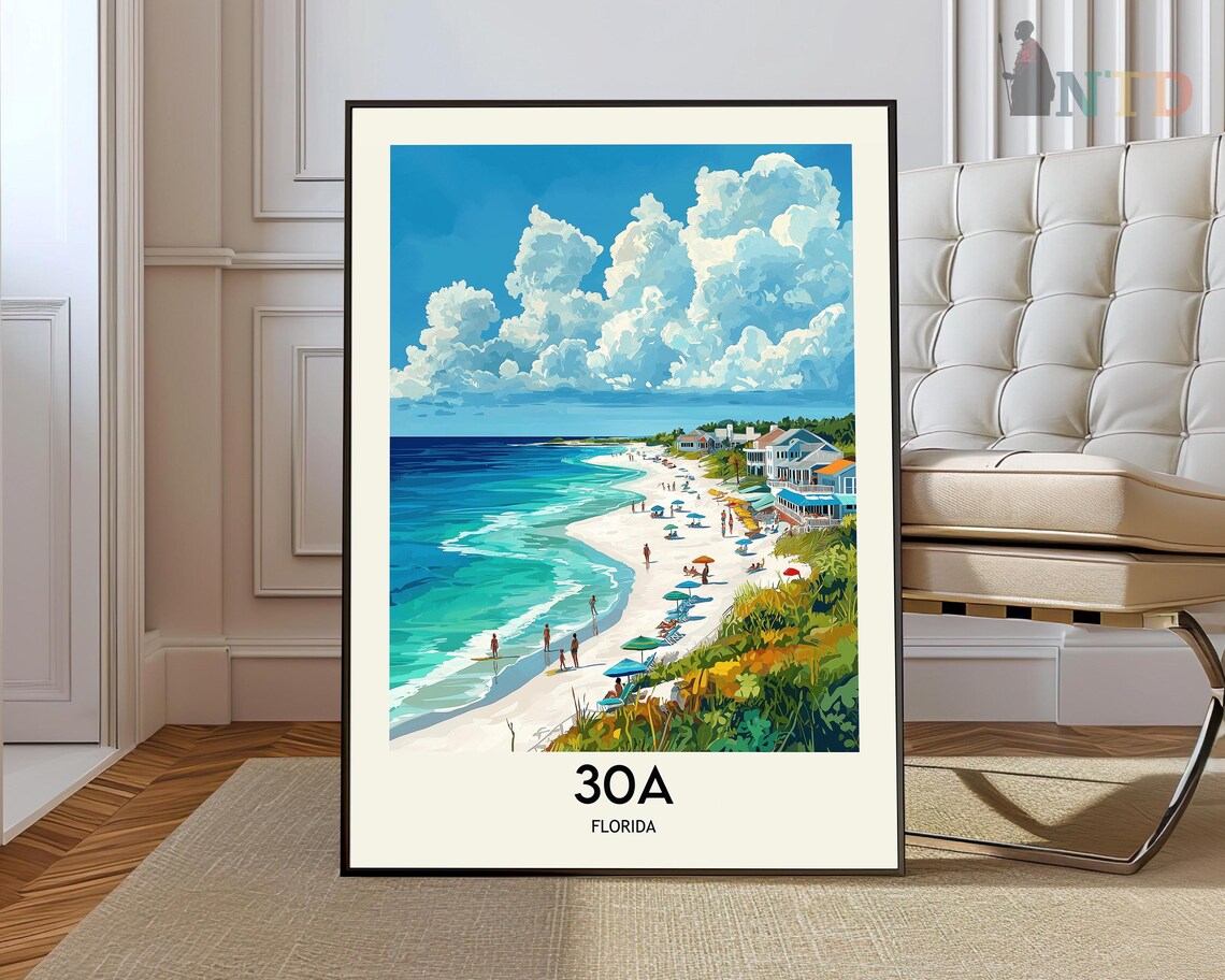 30A Florida Travel Poster, Seaside Beach Towns