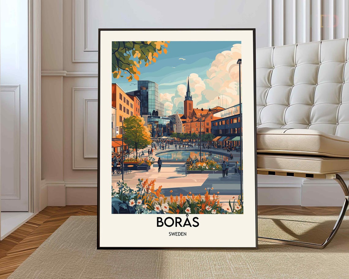 Vibrant Summer Flower Square Church Travel Poster in Boras Sweden