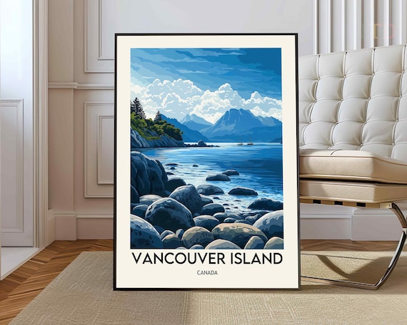 Vancouver Island Canada Rocky Shoreline Mountain Sea Travel Poster