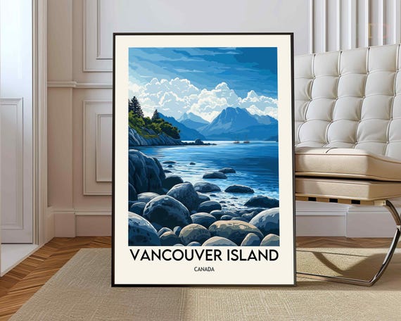 Vancouver Island Canada Travel Print Orca Poster Nature Wall Art Illustration Artwork Wedding Gift