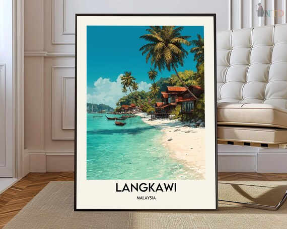 Langkawi Malaysia Tropical Beach Palms Vintage Travel Poster