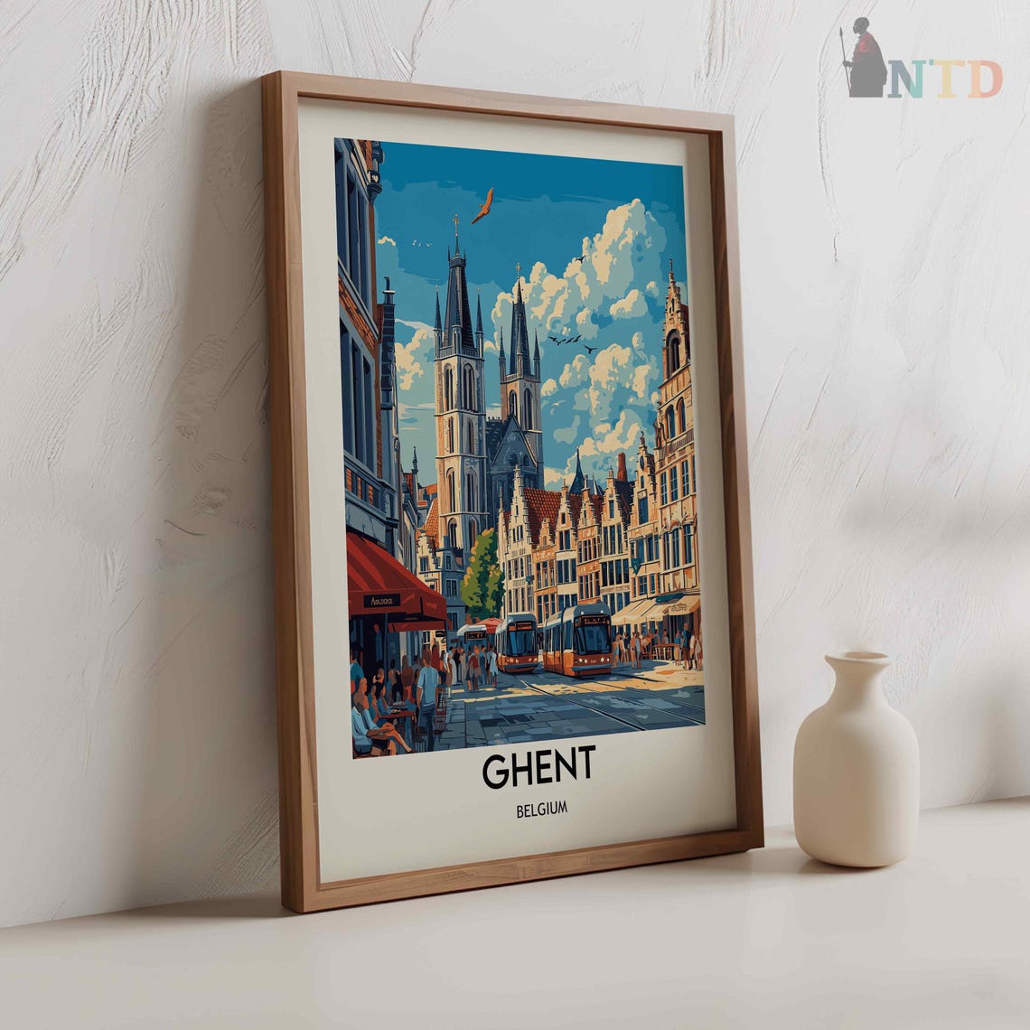 Ghent Belgium Cathedral Square With Trams And Flemish Houses Poster - Image 2