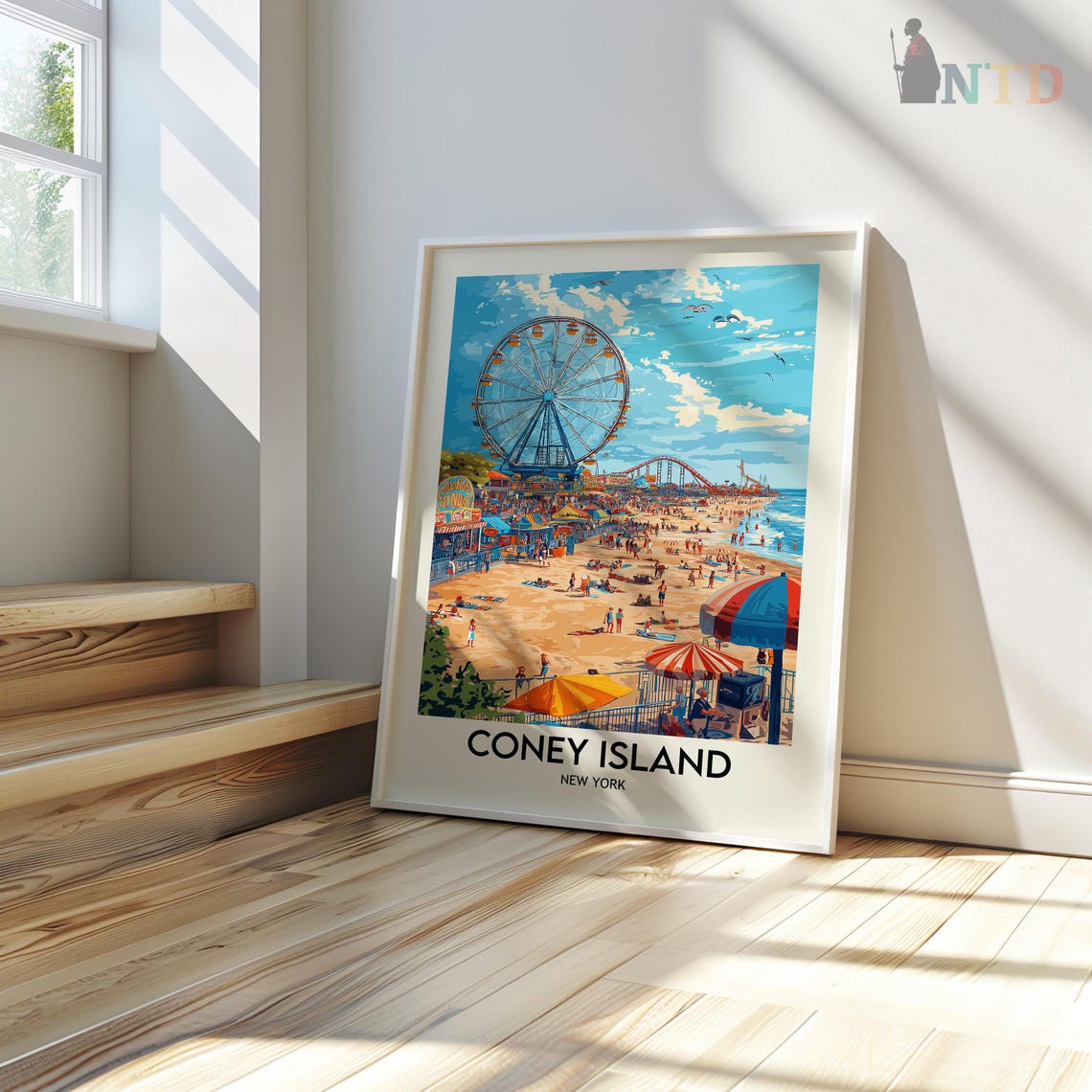 Coney Island New York Boardwalk Beach Ferris Wheel Summer Day Poster - Image 3