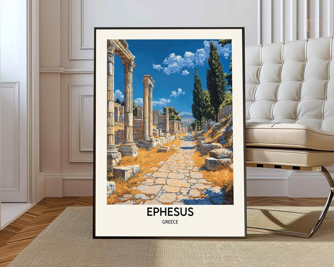 Ephesus Greece Ancient Ruins Marble Columned Street History Poster