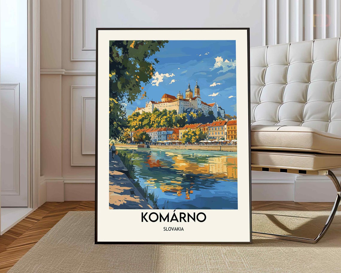 Komarno Fortress River Reflection Slovakia Vintage Travel Poster