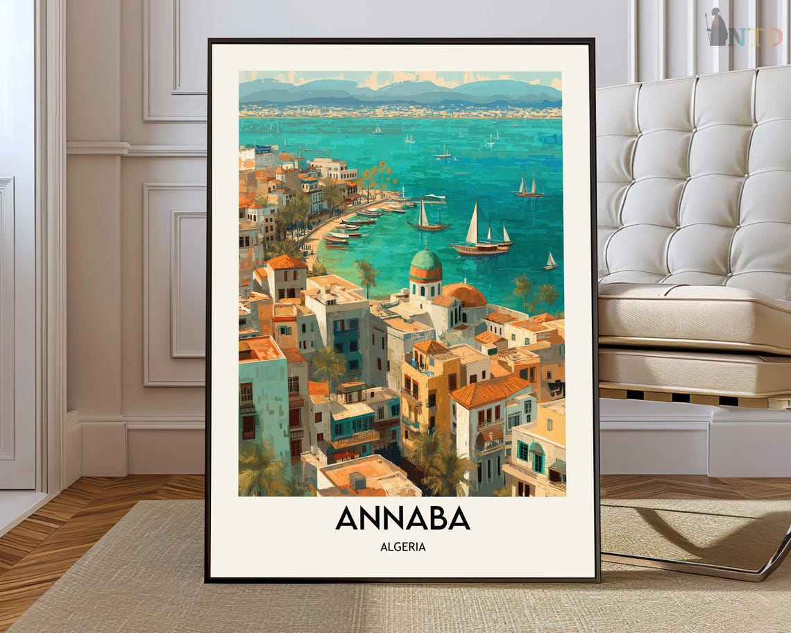 Annaba Algeria Harbor Sailboats Aerial View Travel Poster Scene