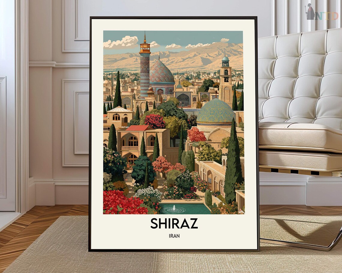 Shiraz Travel Poster, Iran City Map Wall Art