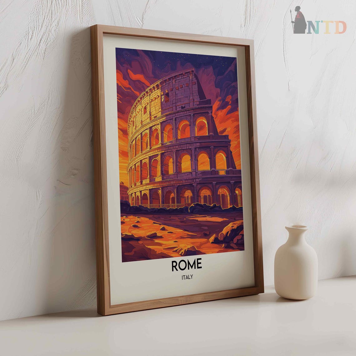 Rome Italy Colosseum Illuminated at Night Orange Dusk Glow Poster - Image 3