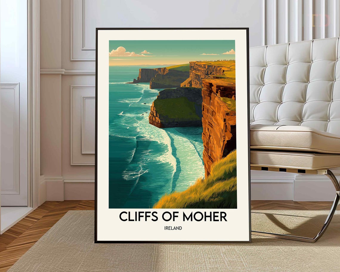 Cliffs Of Moher Ireland Vintage Seaside Cliffs Travel Poster