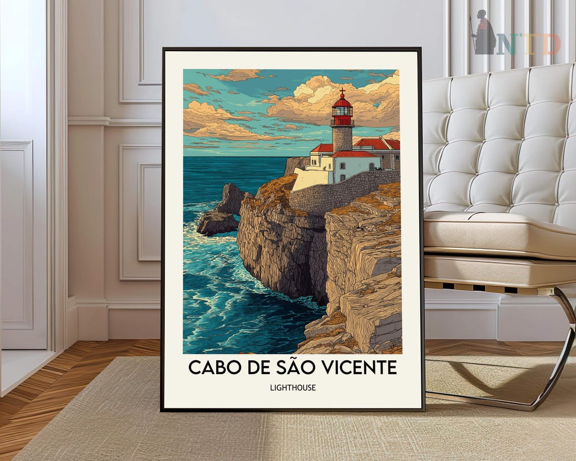 Cabo De Sao Vicente Lighthouse Daytime Cliffs Ocean Travel Poster