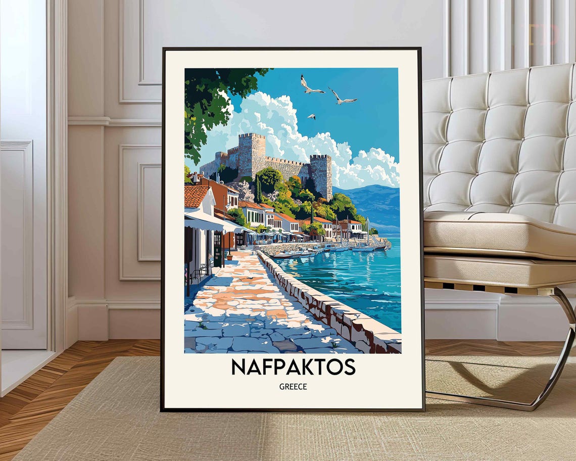 Nafpaktos Greece Venetian Castle Harbor Waterfront Travel Poster