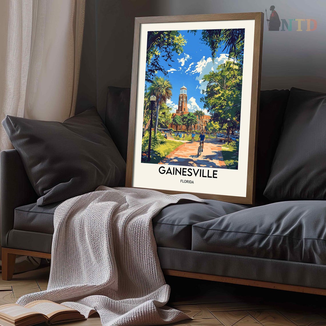 Gainesville Florida Clock Tower Over A Tree Lined Park Pathway Poster - Image 2