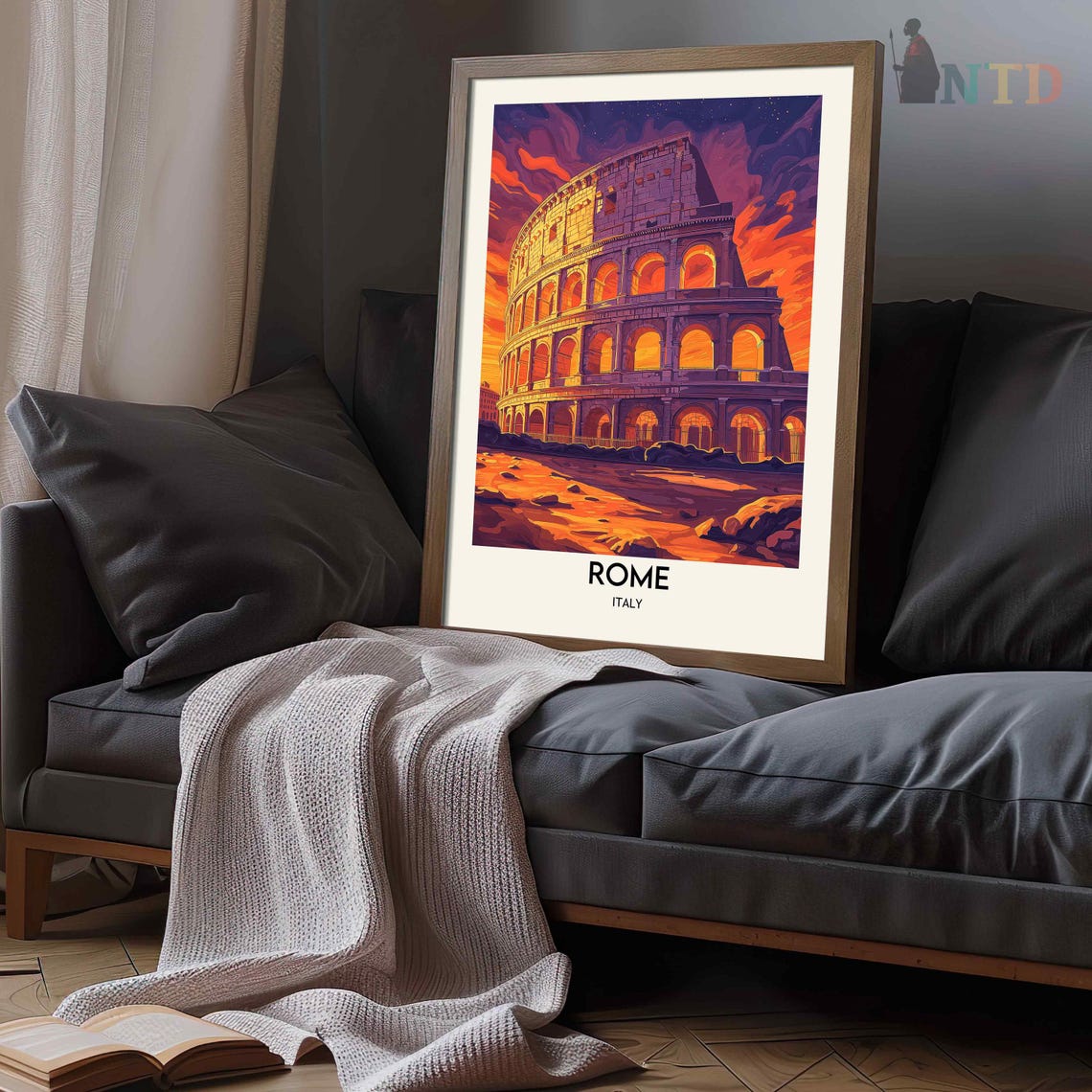Rome Italy Colosseum Illuminated at Night Orange Dusk Glow Poster - Image 2