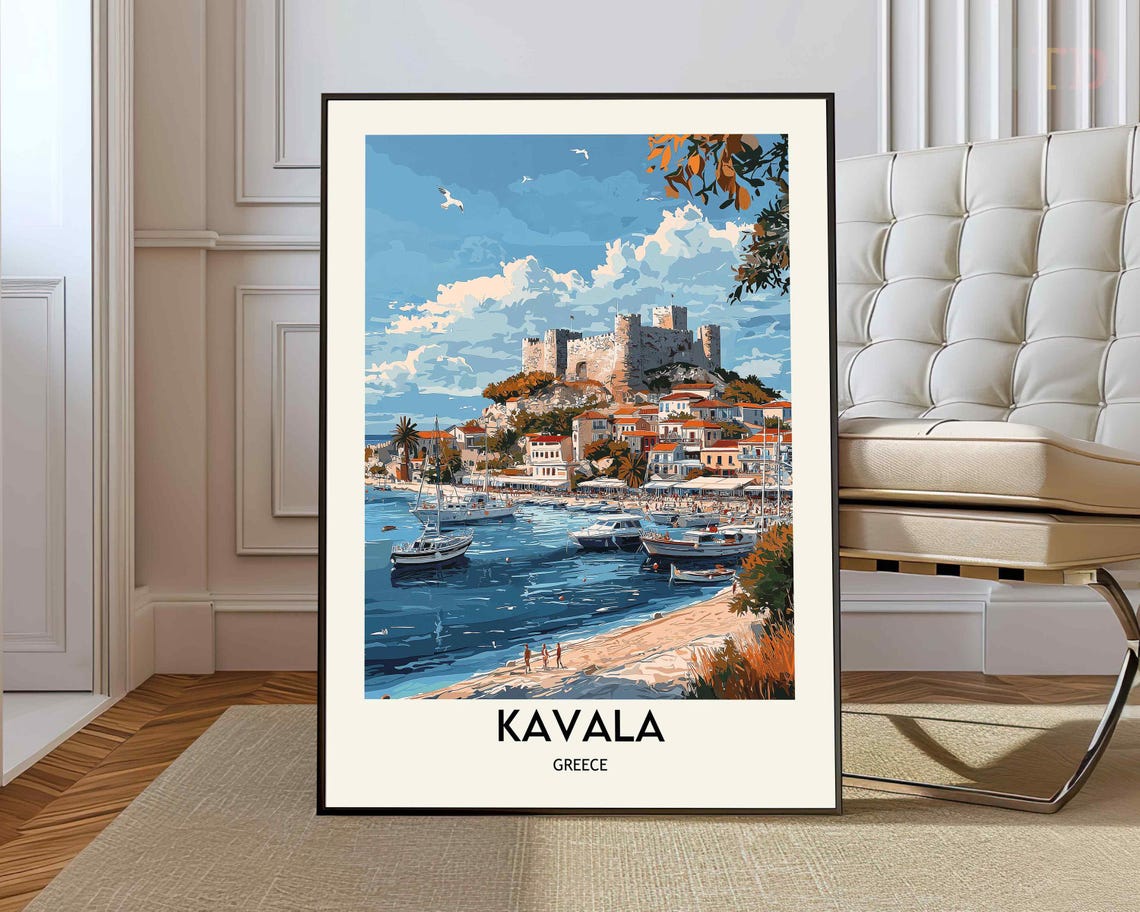 Kavala Greece Harbor Castle Seaside Old Town Aegean Travel Poster