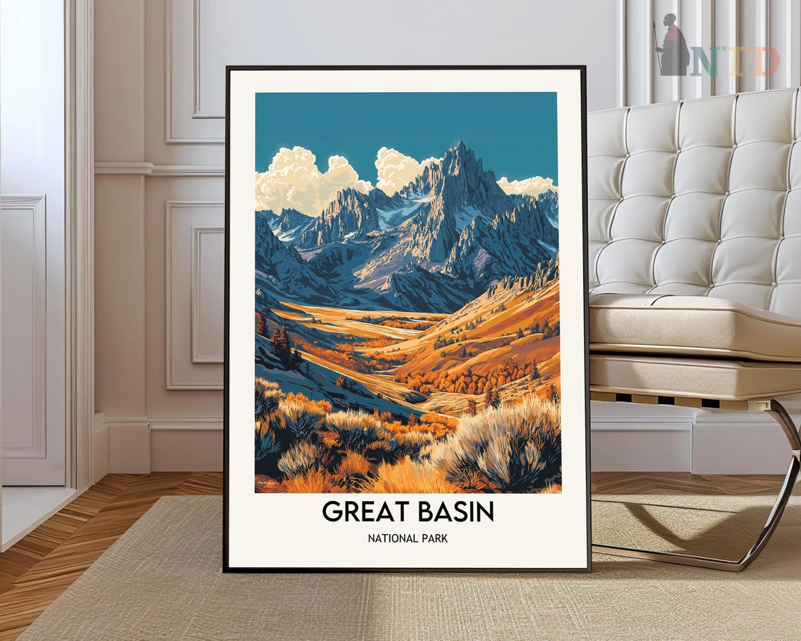 Great Basin National Park Blue Peak Golden Valley Retro Travel Poster