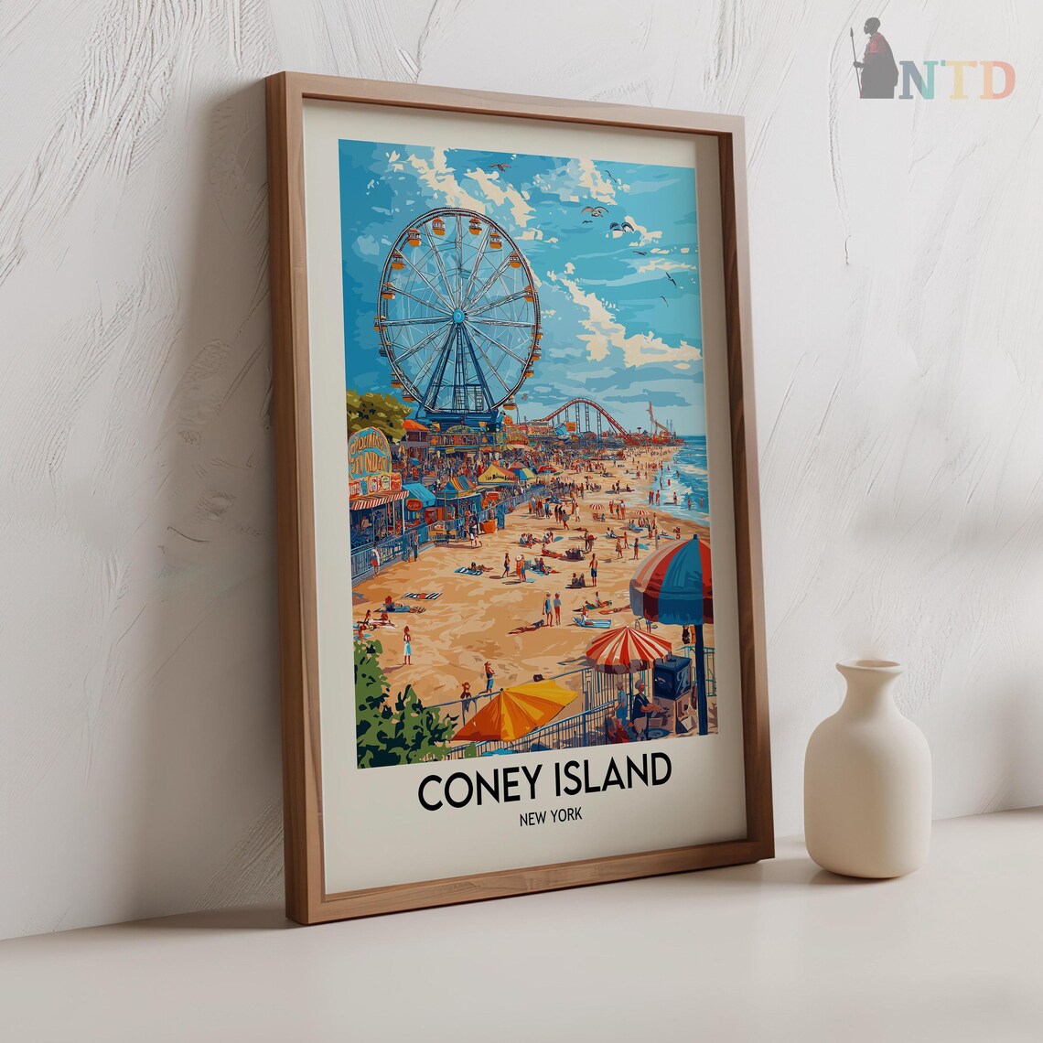 Coney Island New York Boardwalk Beach Ferris Wheel Summer Day Poster - Image 2