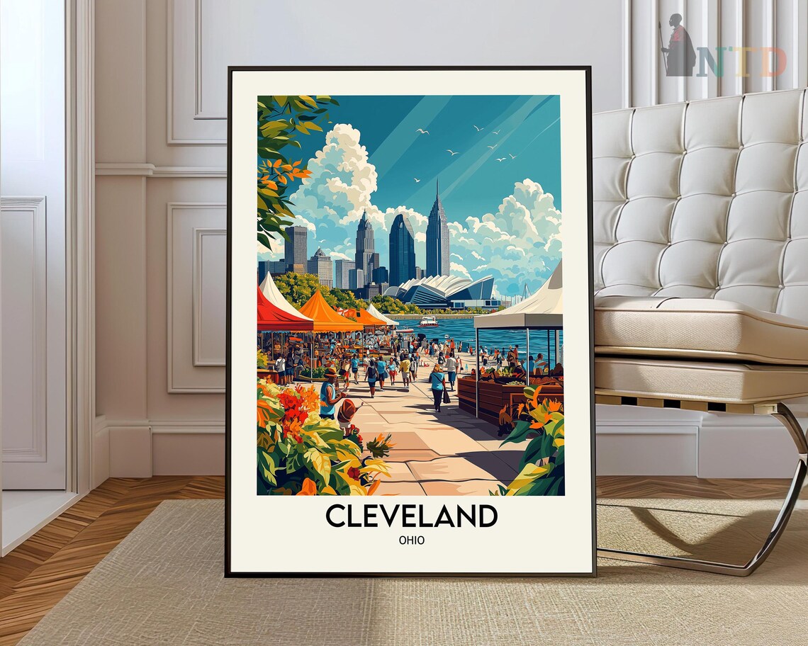 Cleveland Ohio Lakefront Festival Skyline Summer Market Day Poster