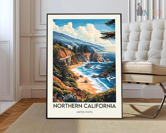 Northern California Bixby Bridge Cove Retro Vintage Travel Poster