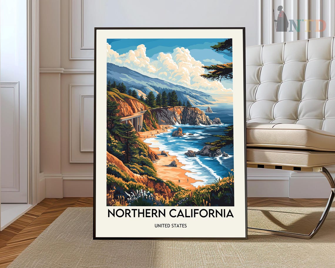 Northern California Bixby Bridge Cove Retro Vintage Travel Poster
