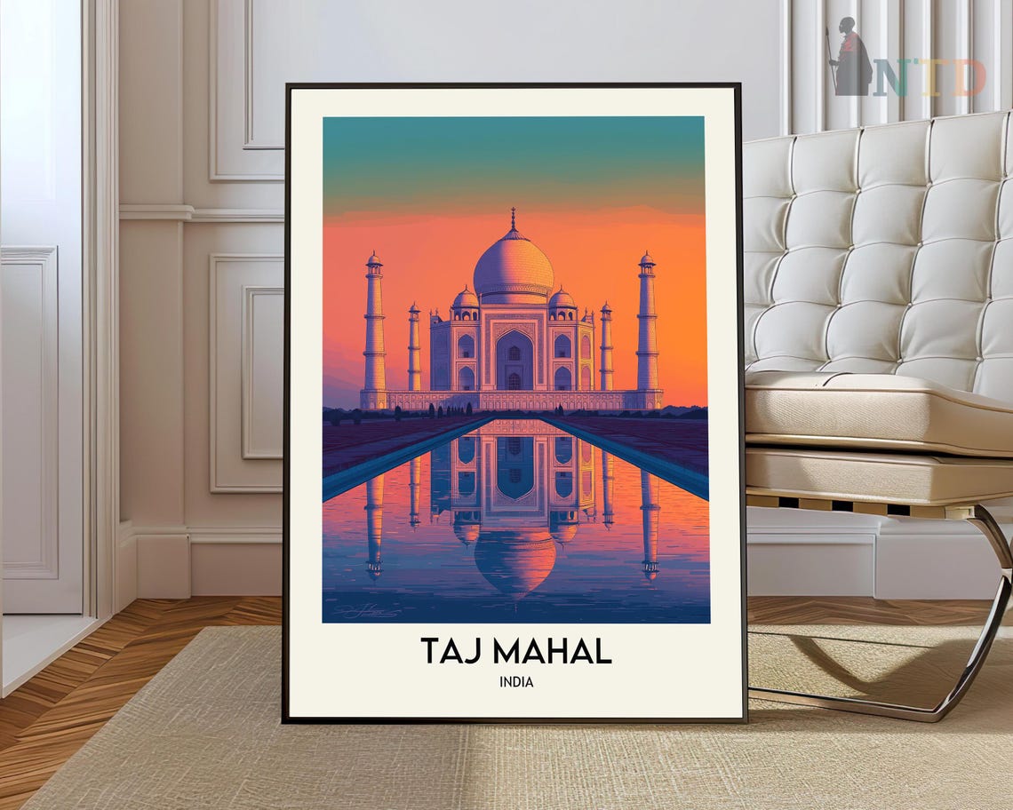 Taj Mahal India Pastel Sunset Sky Mirrored Reflecting Pool Poster