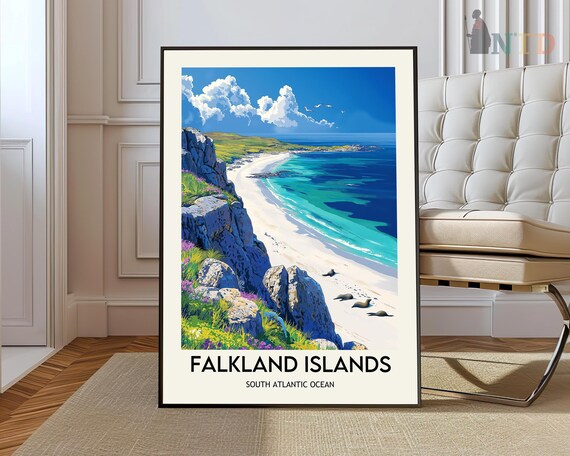 Falkland Islands South Atlantic Illustrated Vintage Travel Poster