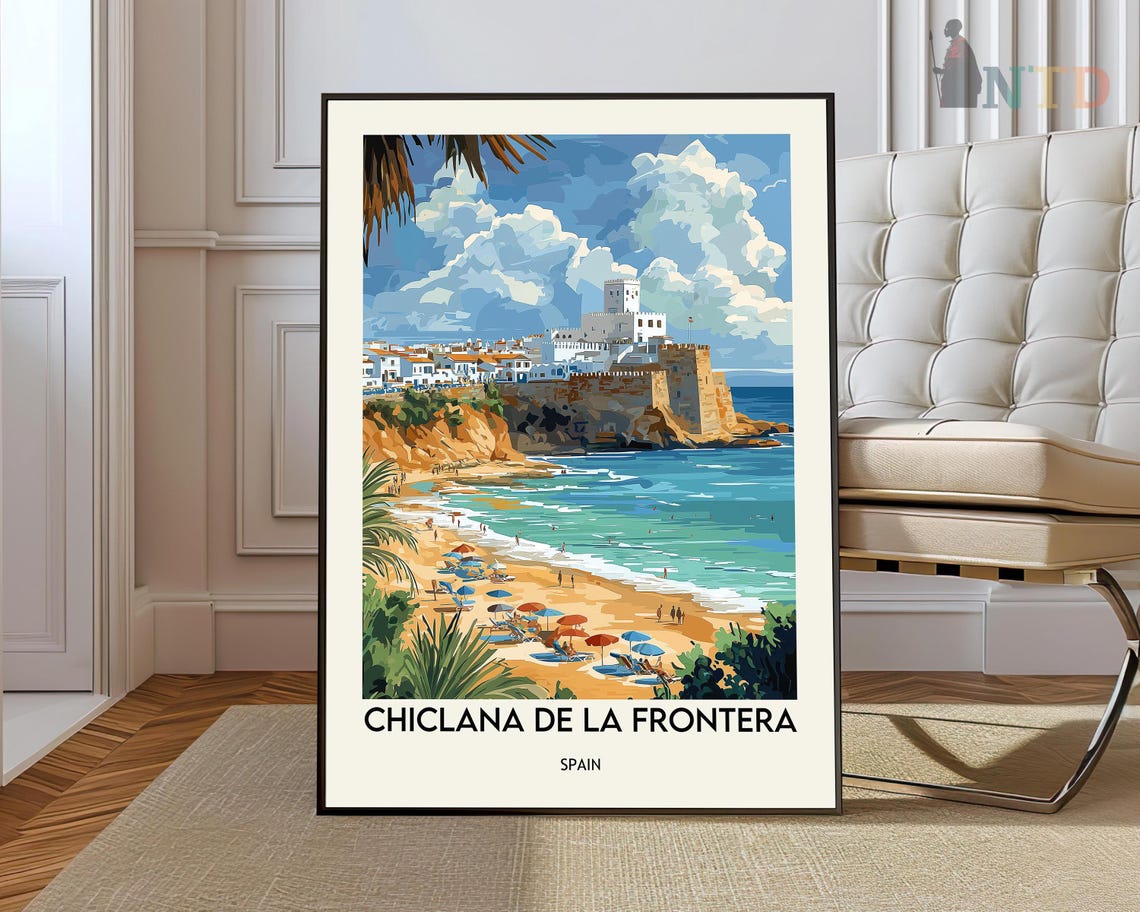 Chiclana De La Frontera Spain Beach Castle Seaside Travel Poster