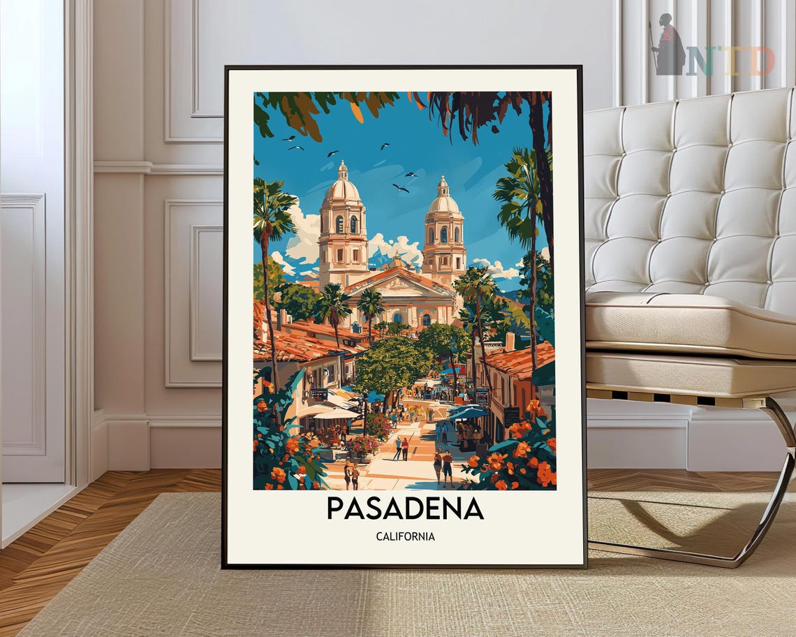 Pasadena California Cathedral Street Retro Vintage Travel Poster