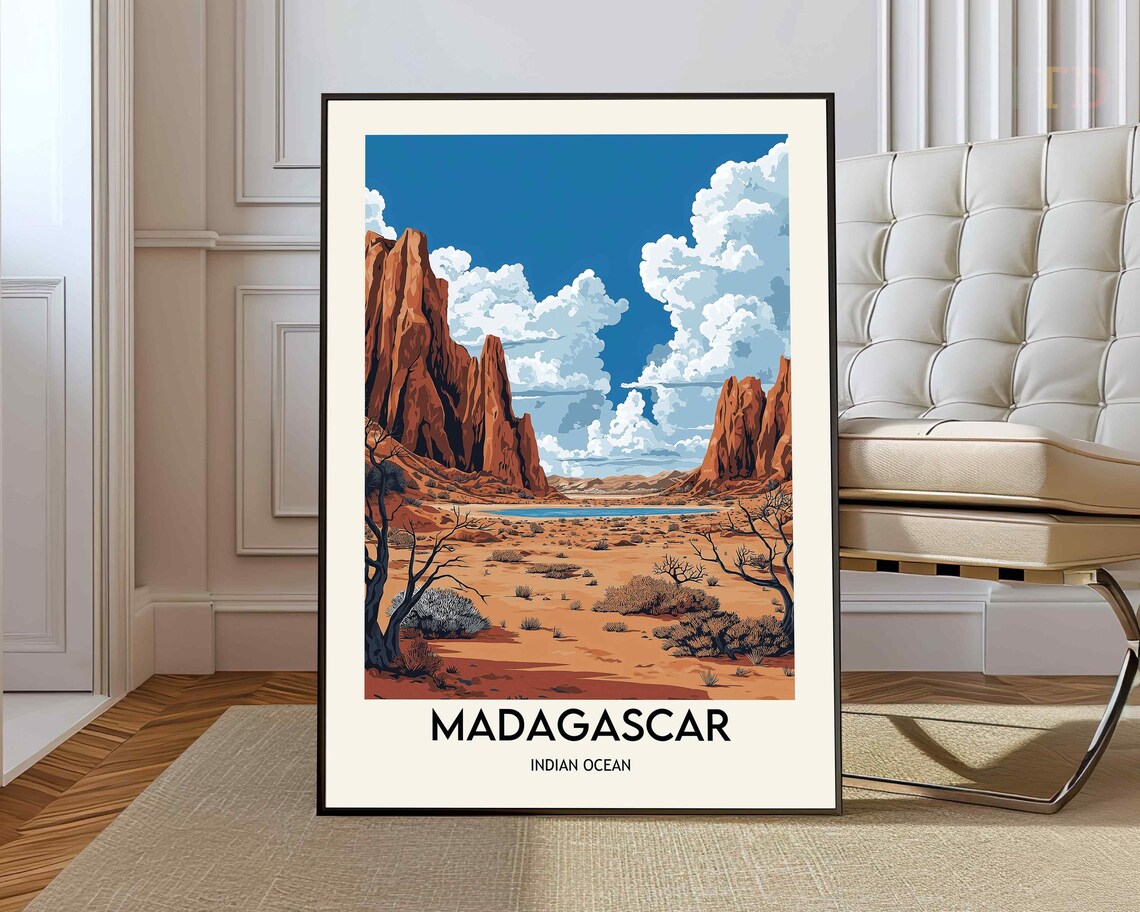 Madagascar Indian Ocean Red Canyon Desert Landscape Travel Poster