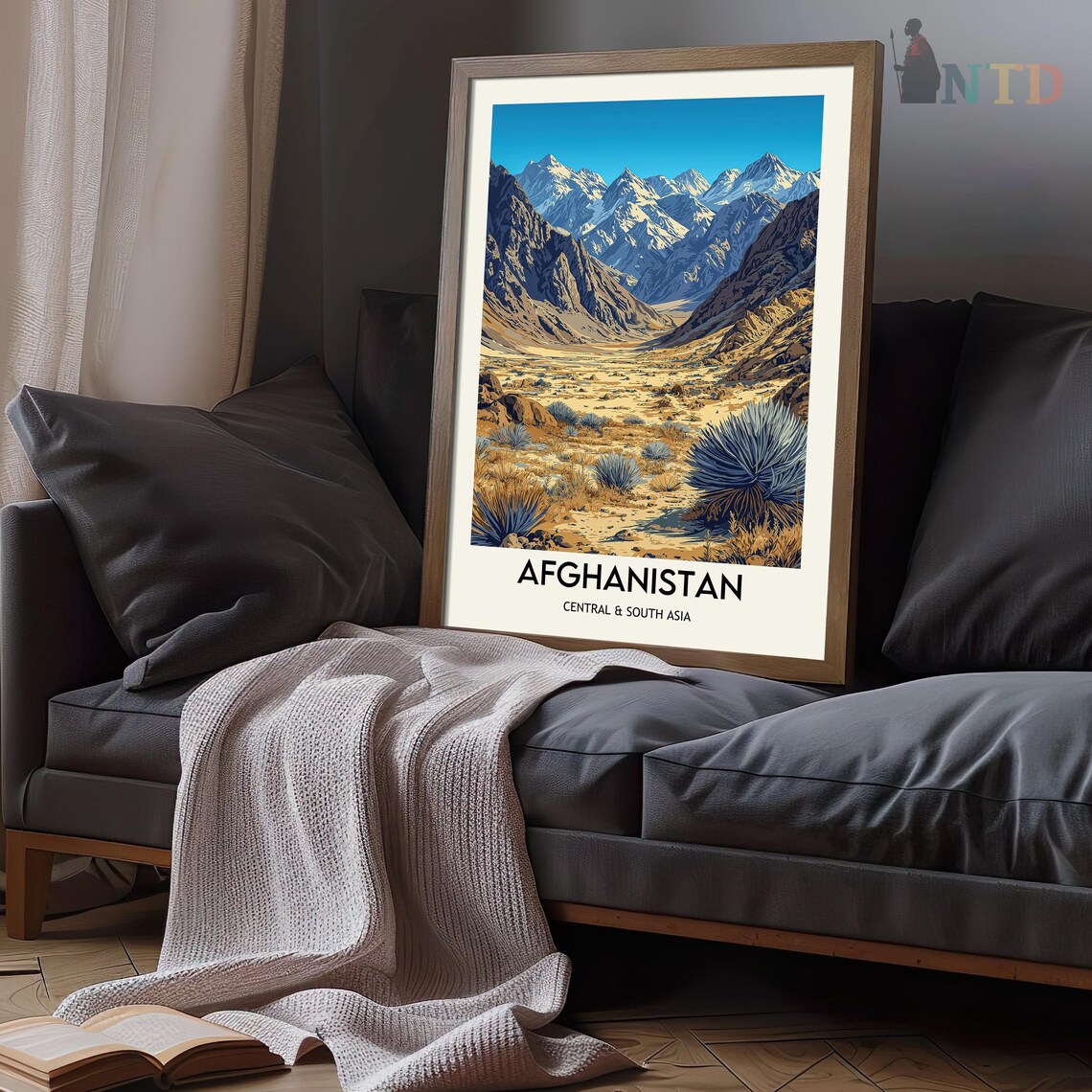 Afghanistan Mountain Valley Desert Peaks Vintage Travel Poster - Image 3