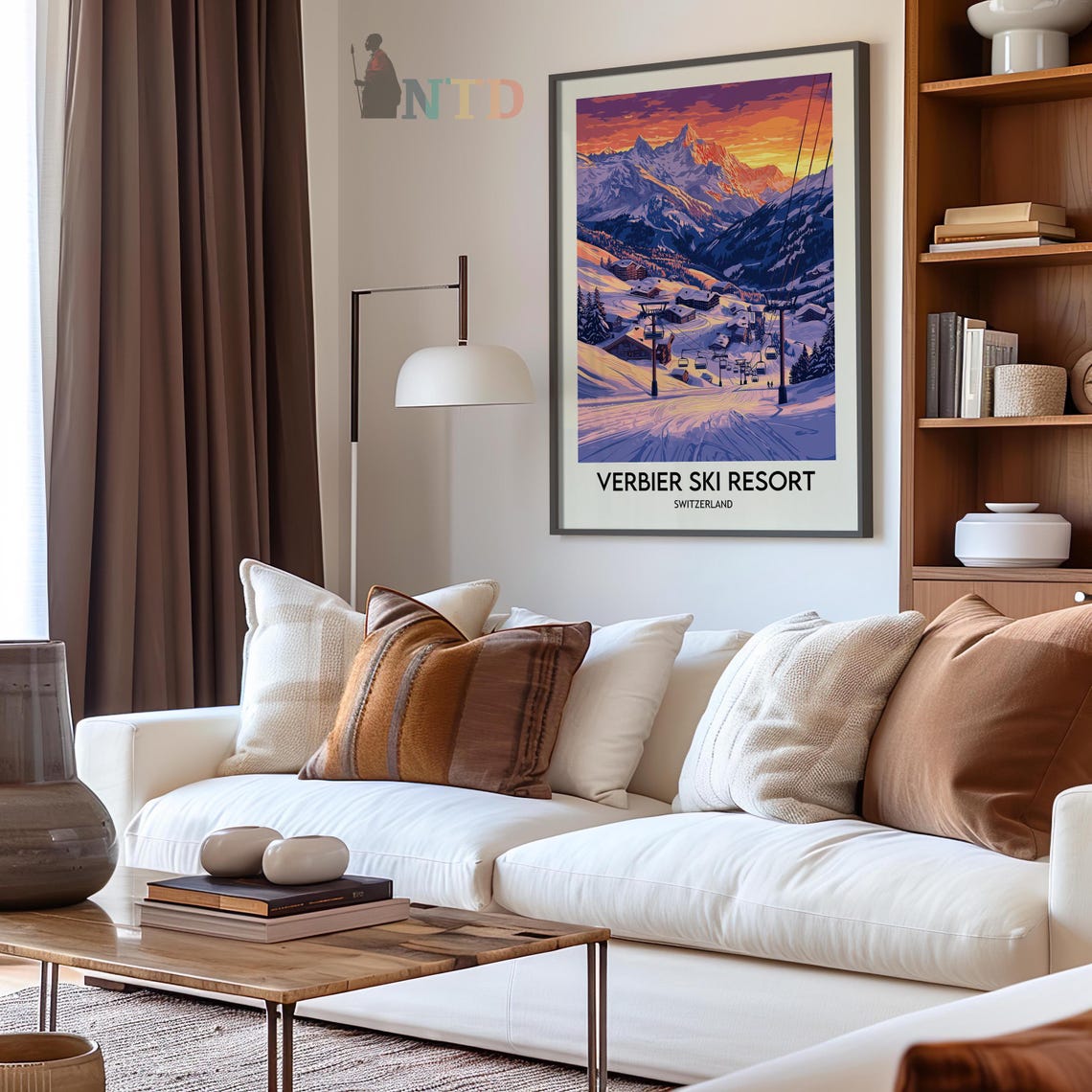 Verbier Ski Resort Alpine Sunset with Ski Lifts Travel Poster - Image 2