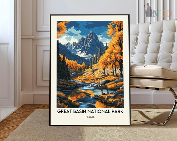 Great Basin National Park Nevada Autumn Valley Poster with Elk Herd Stream
