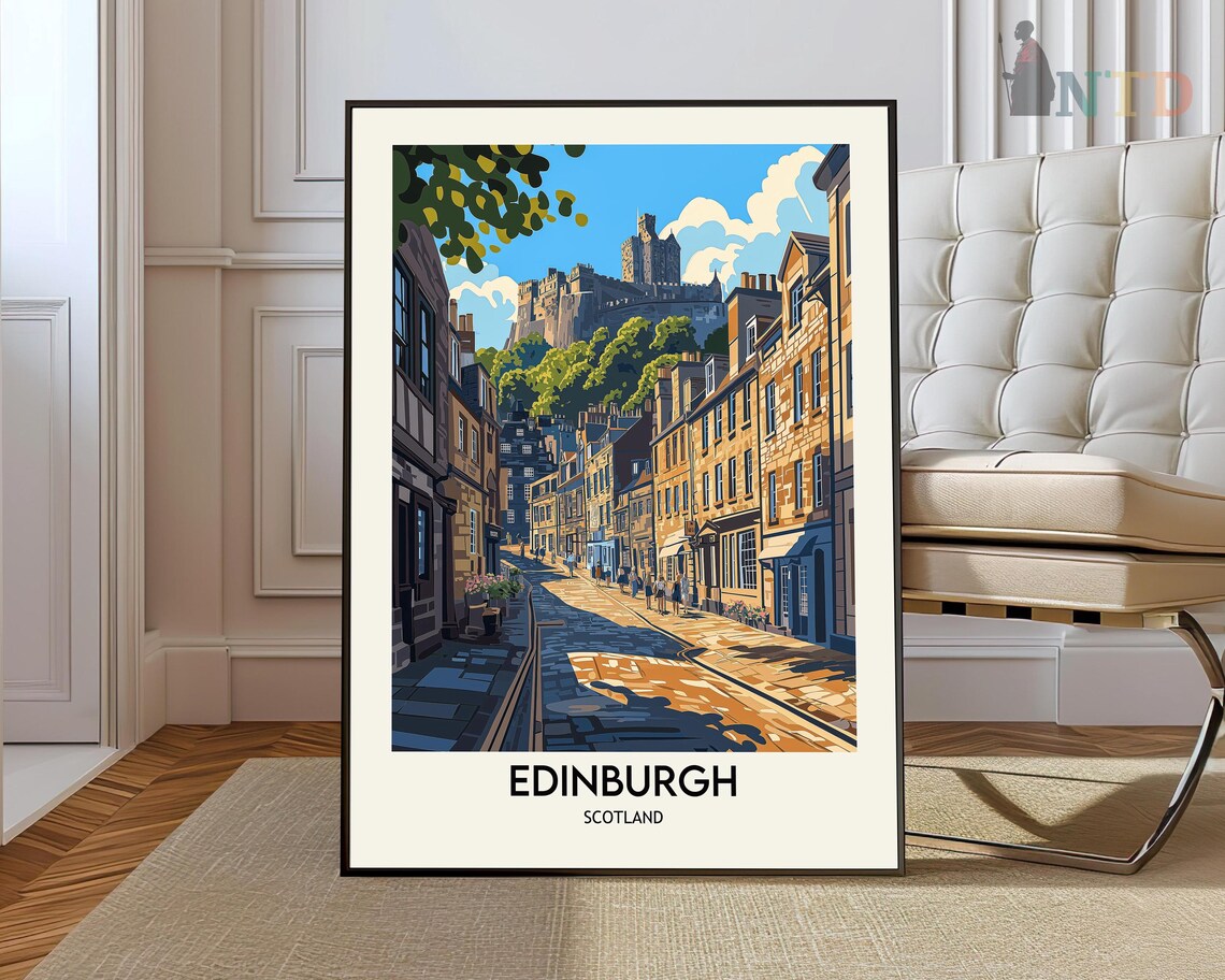 Edinburgh Skyline Travel Poster, Scotland Castle