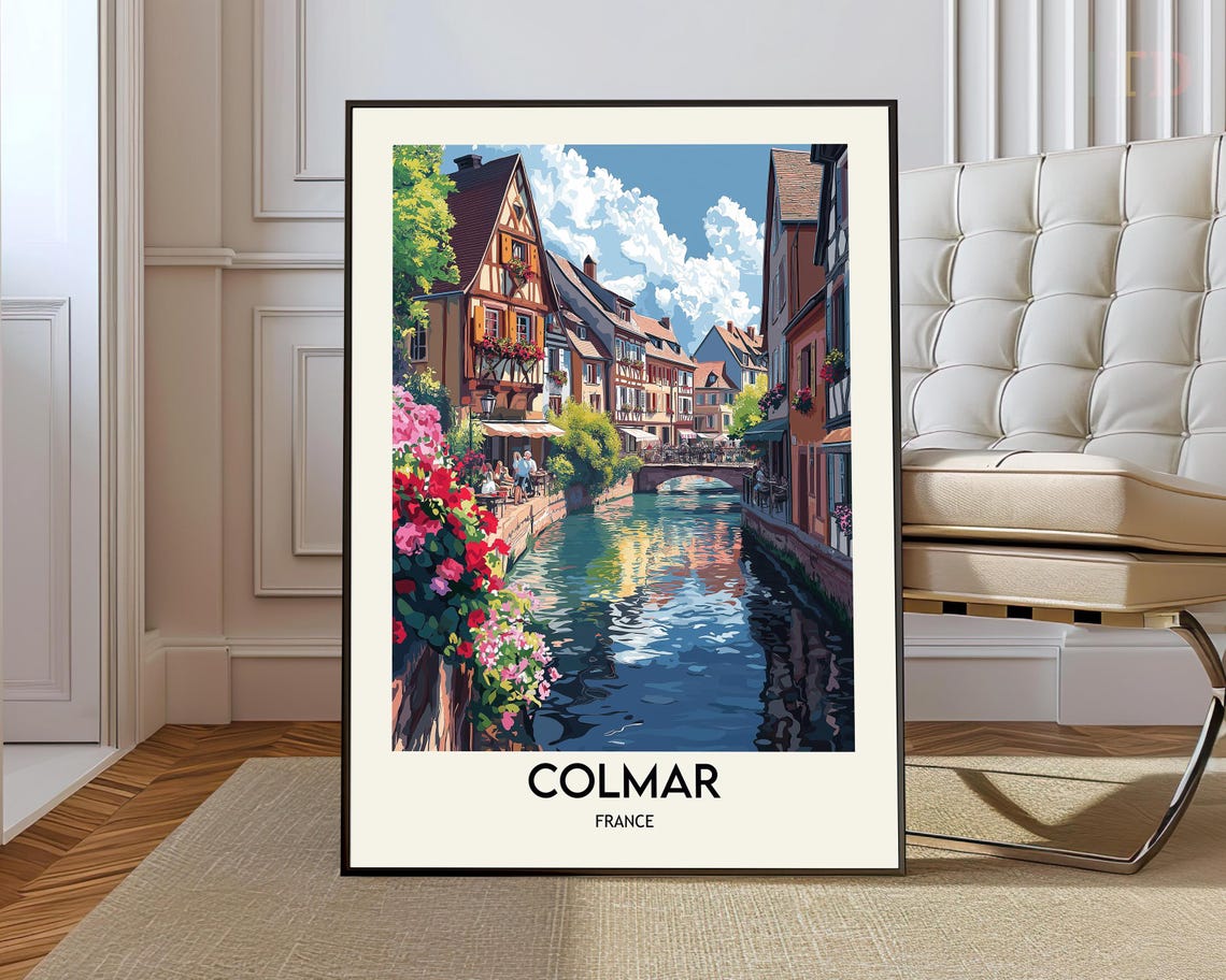 Colmar France Canal Bridge Flower Terrace Old Town Travel Poster
