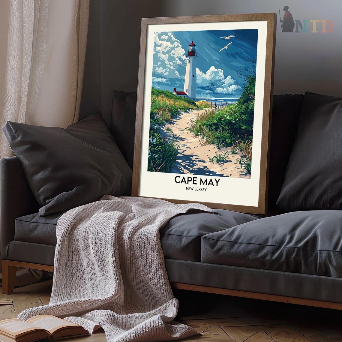 Cape May Lighthouse Sand Dune Path Seagulls Vintage Travel Poster - Image 3