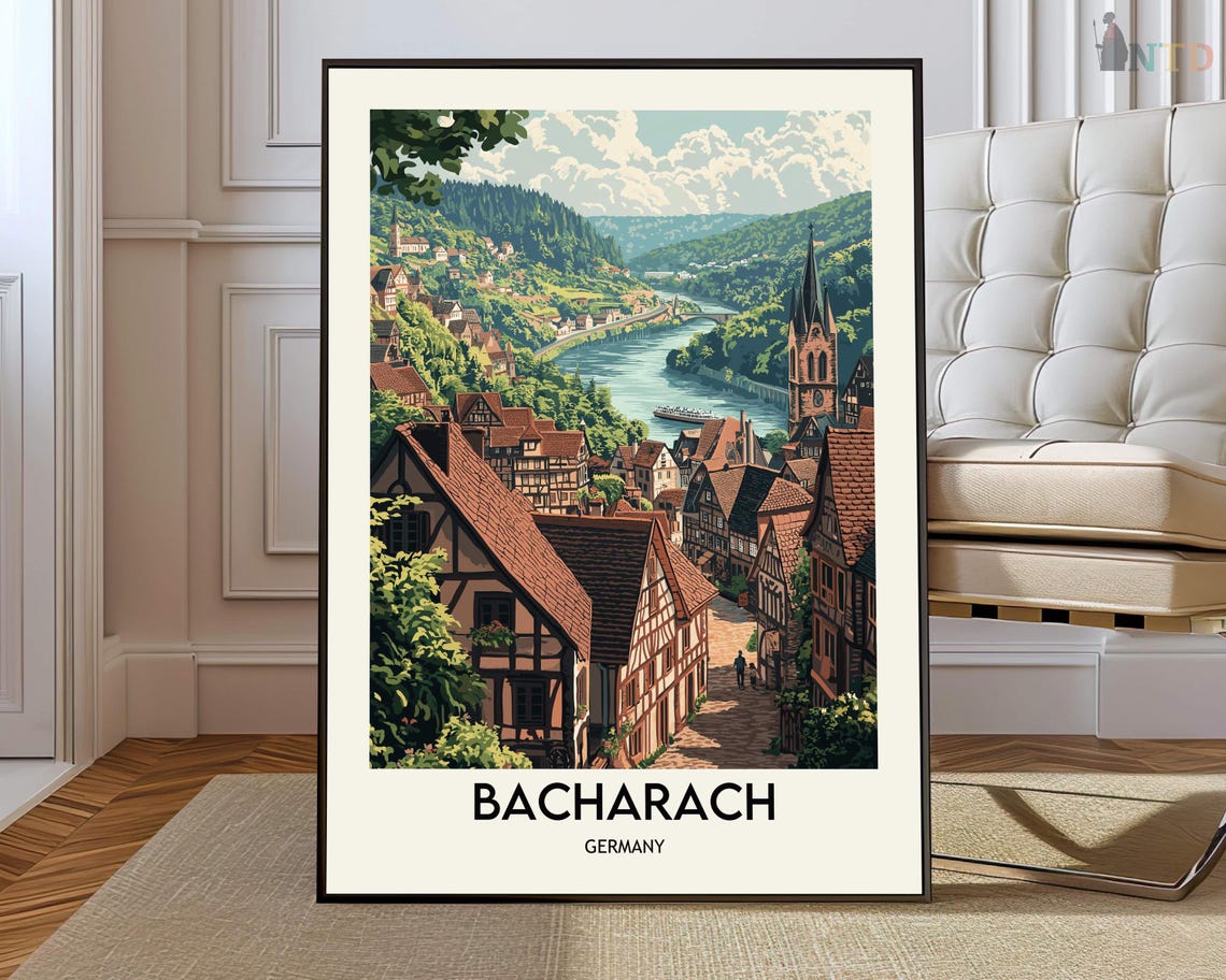 Bacharach Germany Rhine River Old Town Half Timbered Art Poster