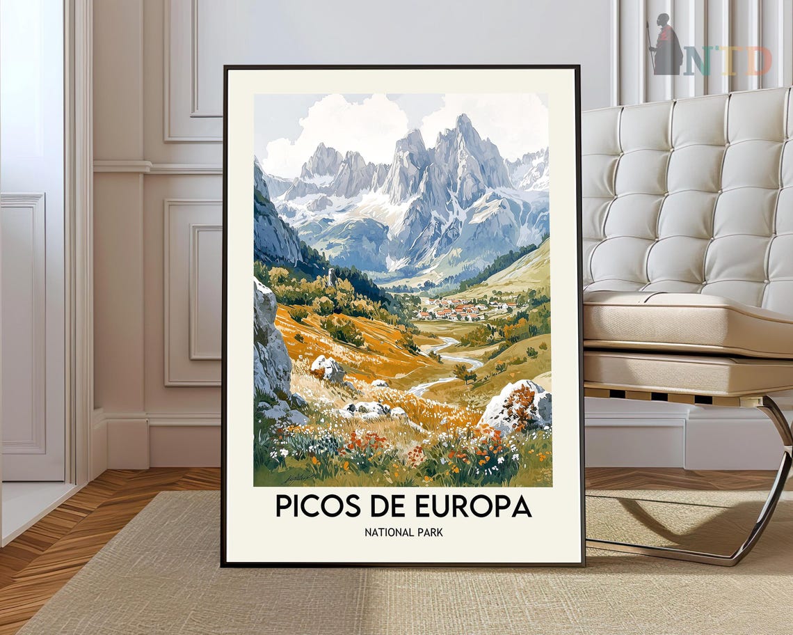 Picos de Europa Spain National Park Alpine Peaks Travel Poster