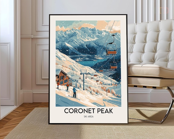 Coronet Peak Ski Area Chairlift Sunset Alpine View Travel Poster